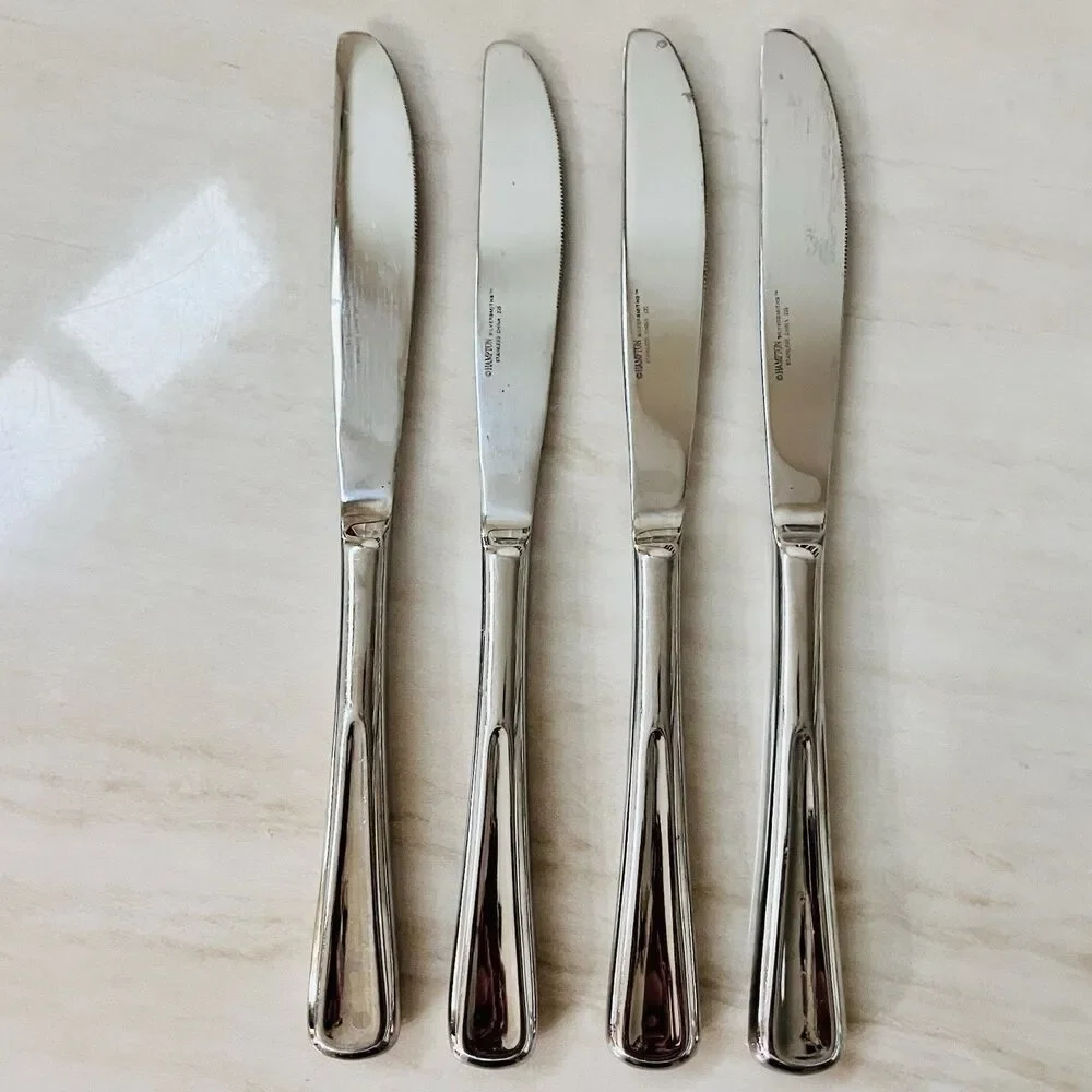 4pc HAMPTON SILVERSMITHS Lausanne Dinner Knife 9 1/2” Stainless Bevel Front/Back
